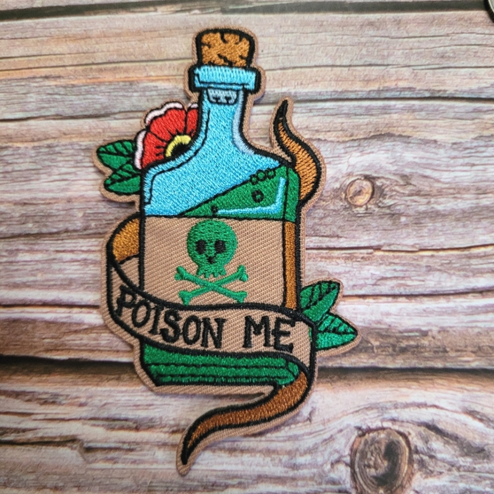 3/13$ Poison Me Green Skull Emo Tattoo Style Y2k Punk Embroidered Iron Patch